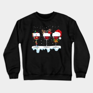 Wine glass wearing santa hat reindeer horn Lights christmas gift for wine lover Crewneck Sweatshirt